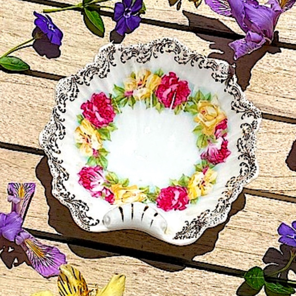 Prussia B Royal Chelsea Floral Dish Vintage Scalloped Candy Trinkets